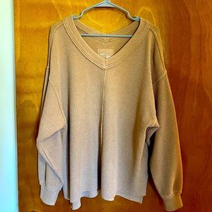 Aerie Wonder Textured V-neck Sweater. Size Small. Color: Cappuccino.